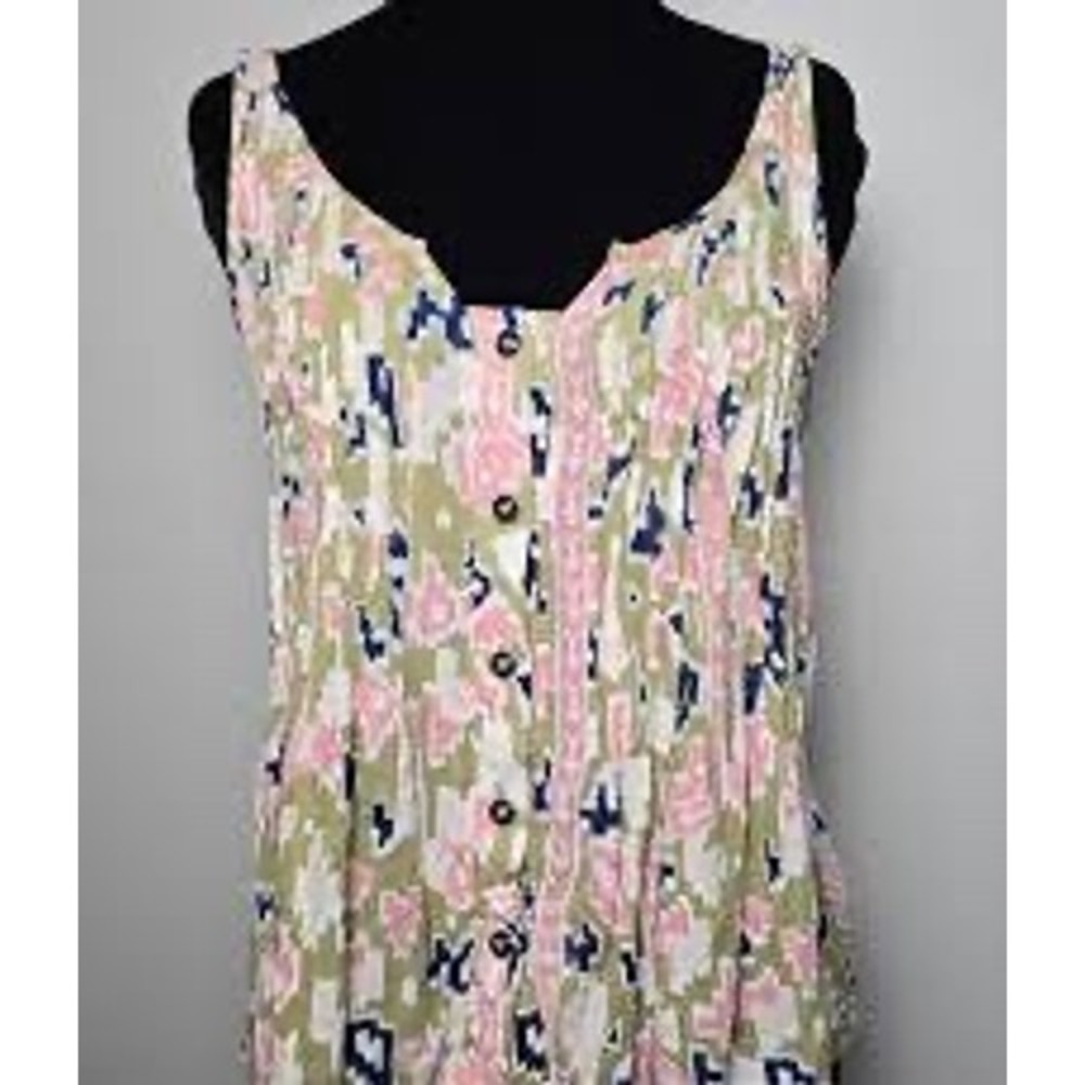 Maeve Anthropologie Pink Olive Ikat Pleated Button Front Tank Blouse Size 0